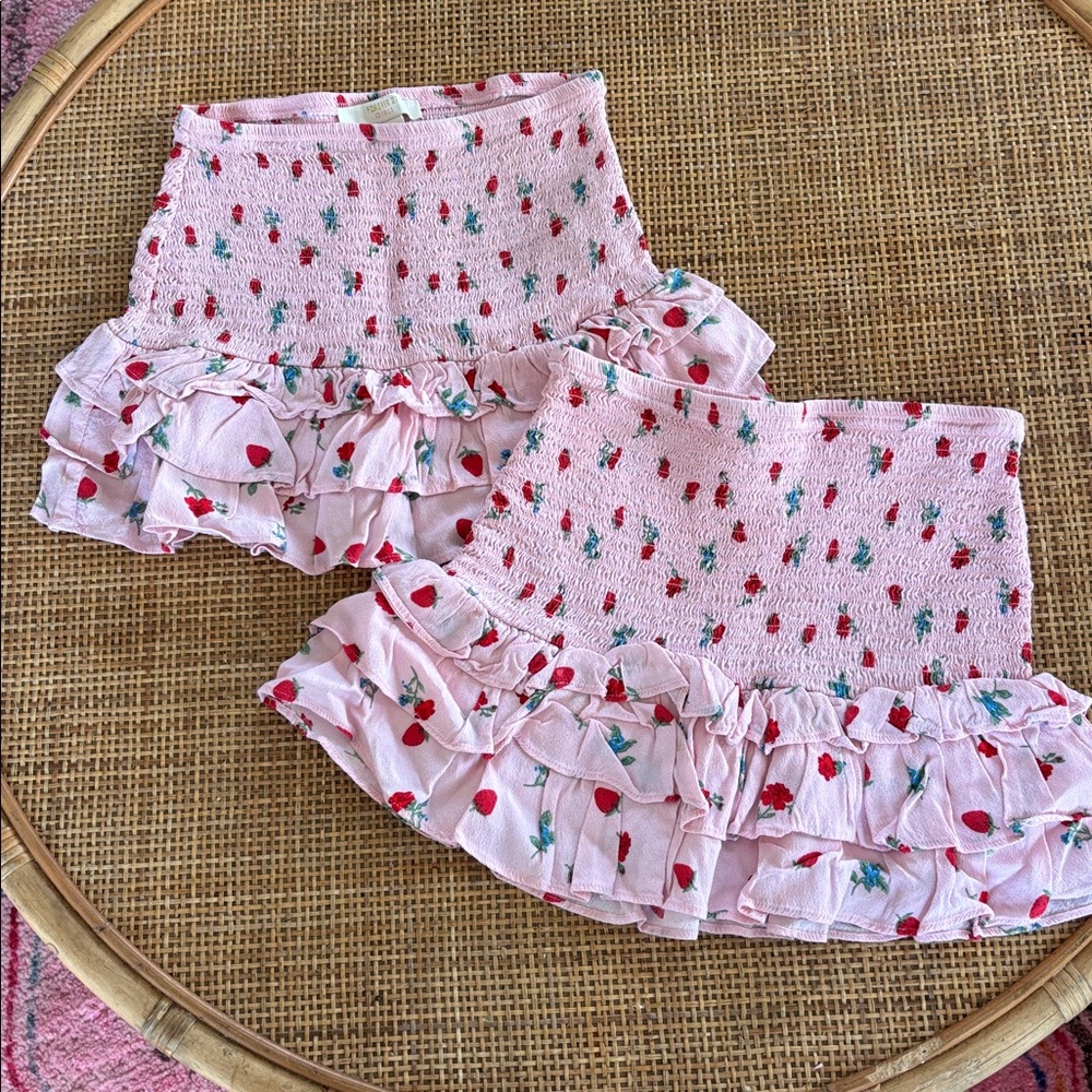 Forever 21 Sweet Pink Strawberry Print Ruffle Mini Skirt